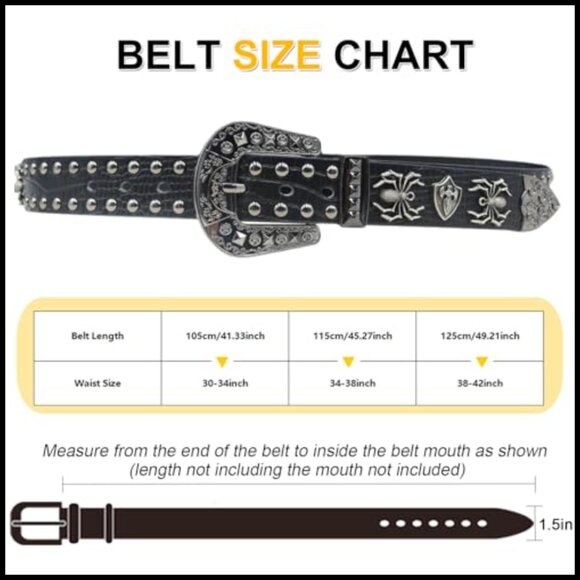 Faux Leather Western Studded Belt Punk Rock Style for Men Women